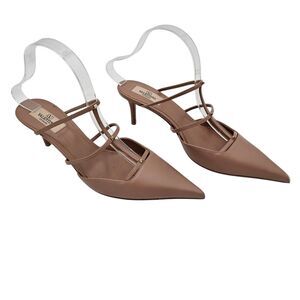 Valentino Garavani Rockstud Wispy Calfskin Mule Size 38.5 US 8.5 Nude Tan
